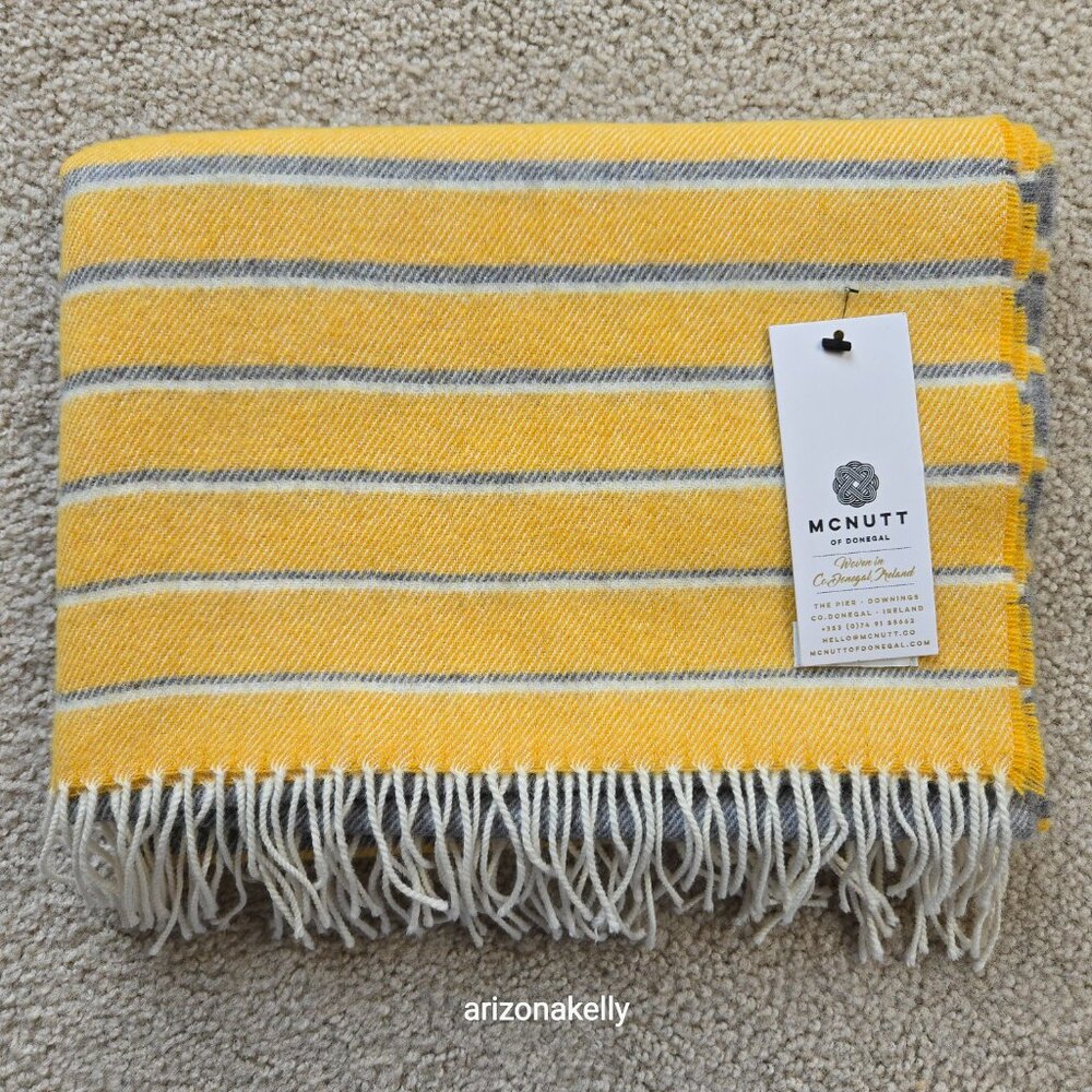NWT McNutt Lambswool Scarf Donegal Ireland Yellow & Grey - Picture 11 of 14